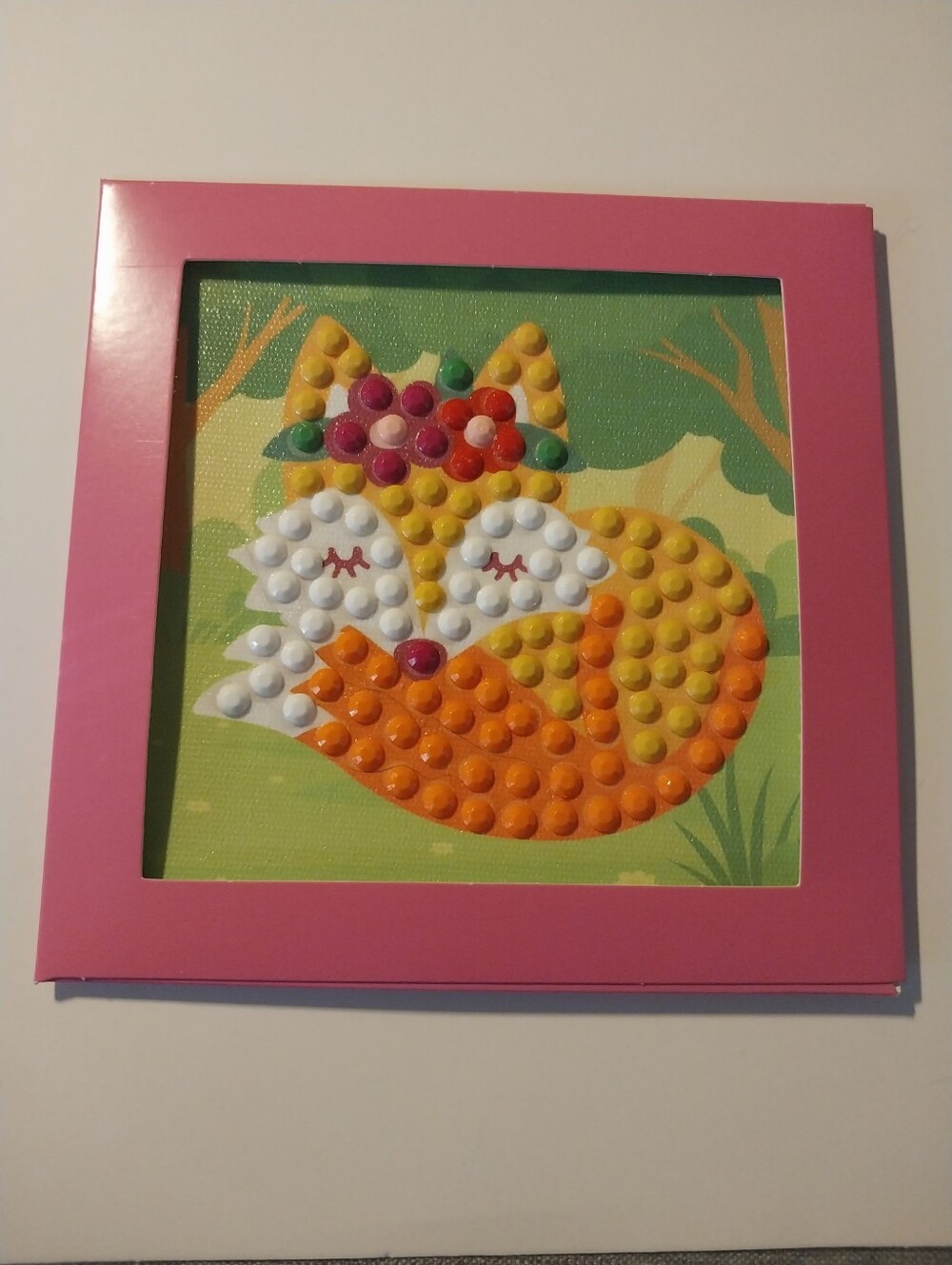 Pink Framed Decorative Fox Mosaic Wall Art